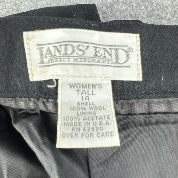 Vintage Lands End Wool Pants Womens 14 Tall Black 80s Pleated Trouser USA Made - Picture 12 of 13